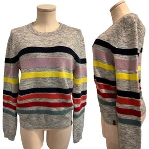 Roots Gray With Multicolor Stripes Pullover Sweater